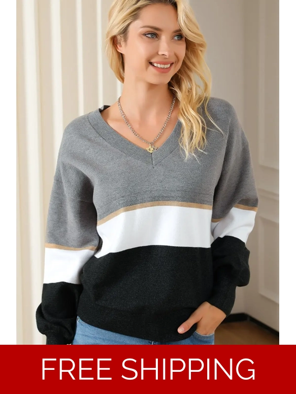Striped V-Neck Long Sleeve Sweater